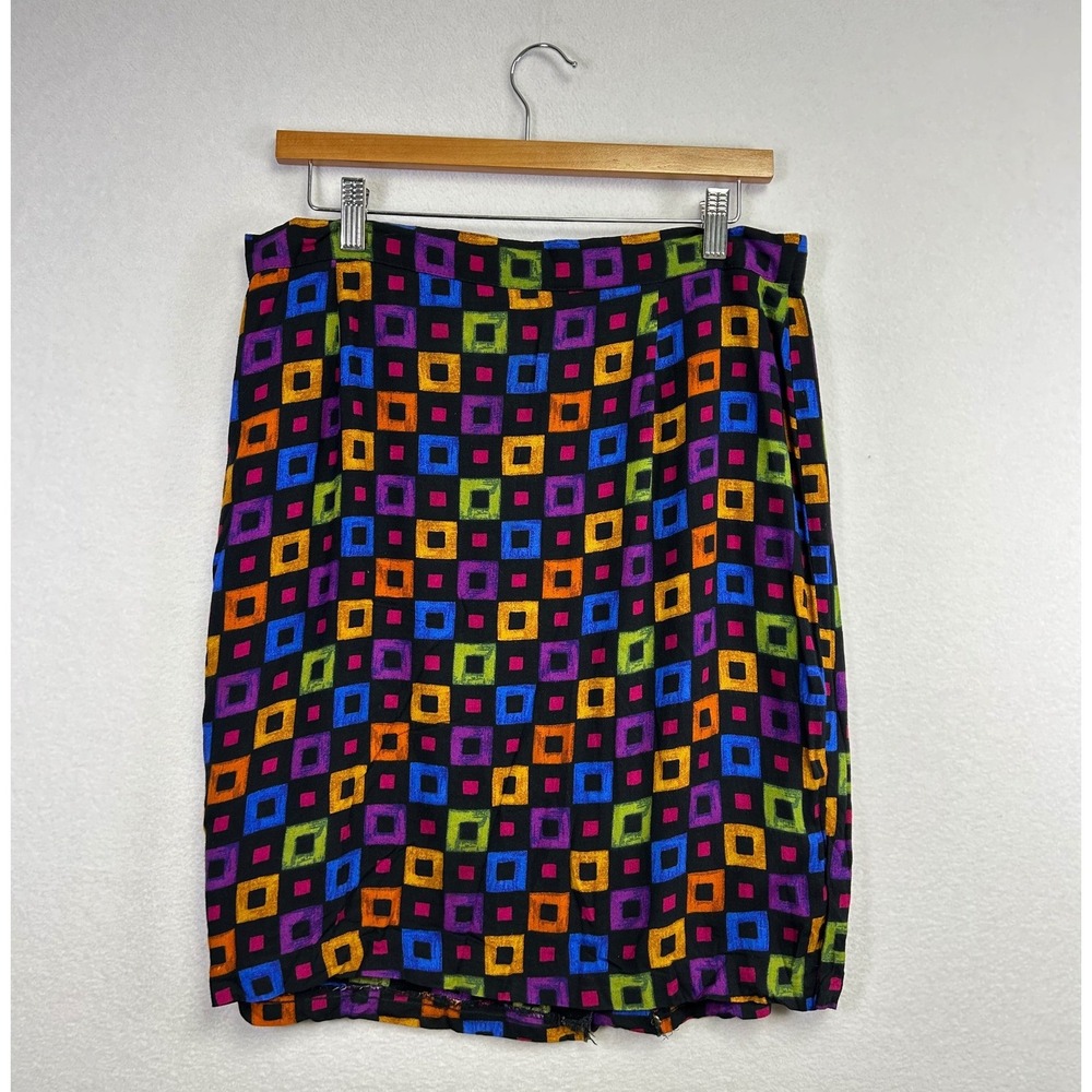 Christine David‎ Geometric Square Print Midi Skirt Women's Medium Multi Color